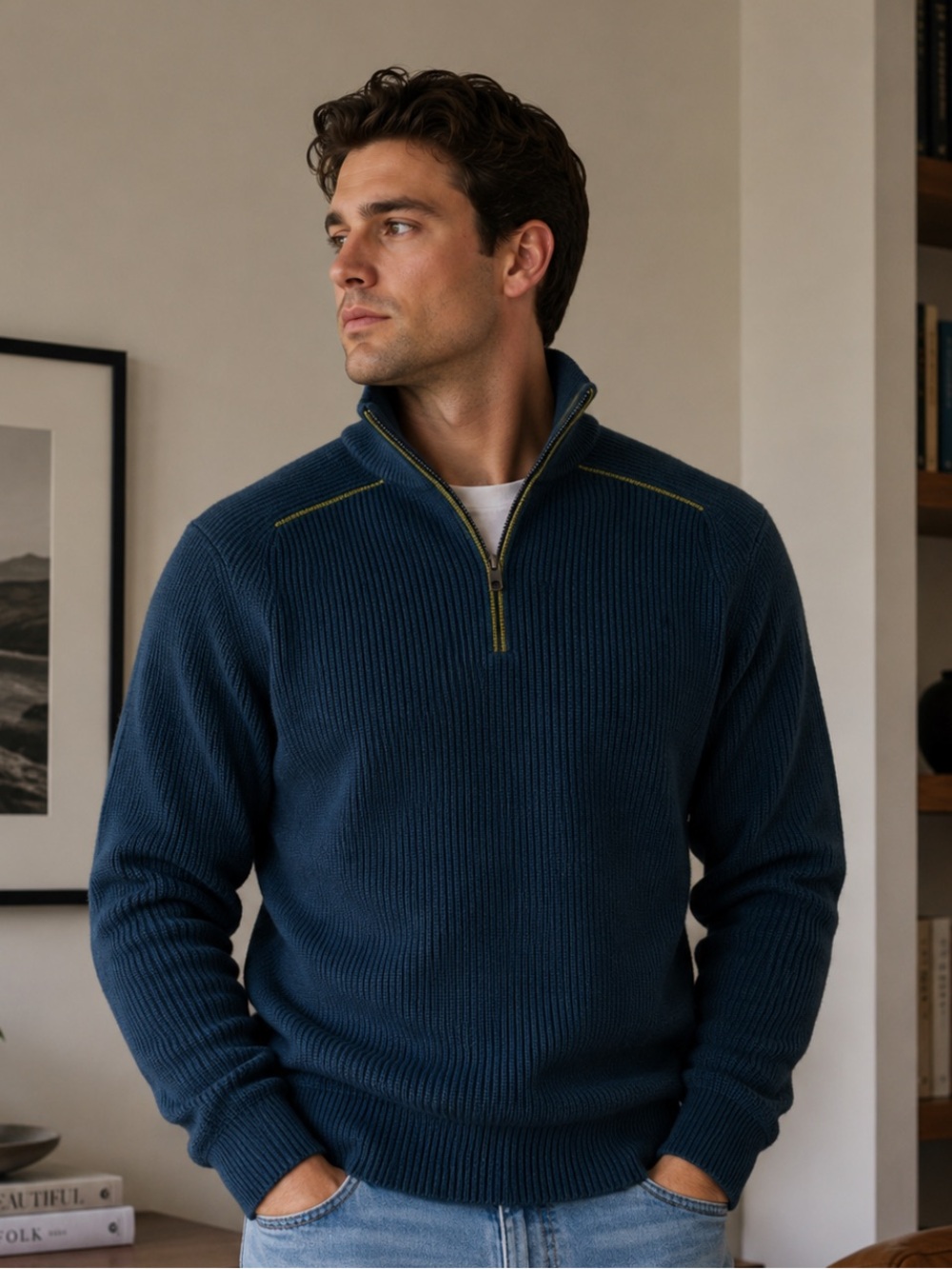Vineyard Vines On The Go sweater in performance Wool, teal / electric yellow,XS